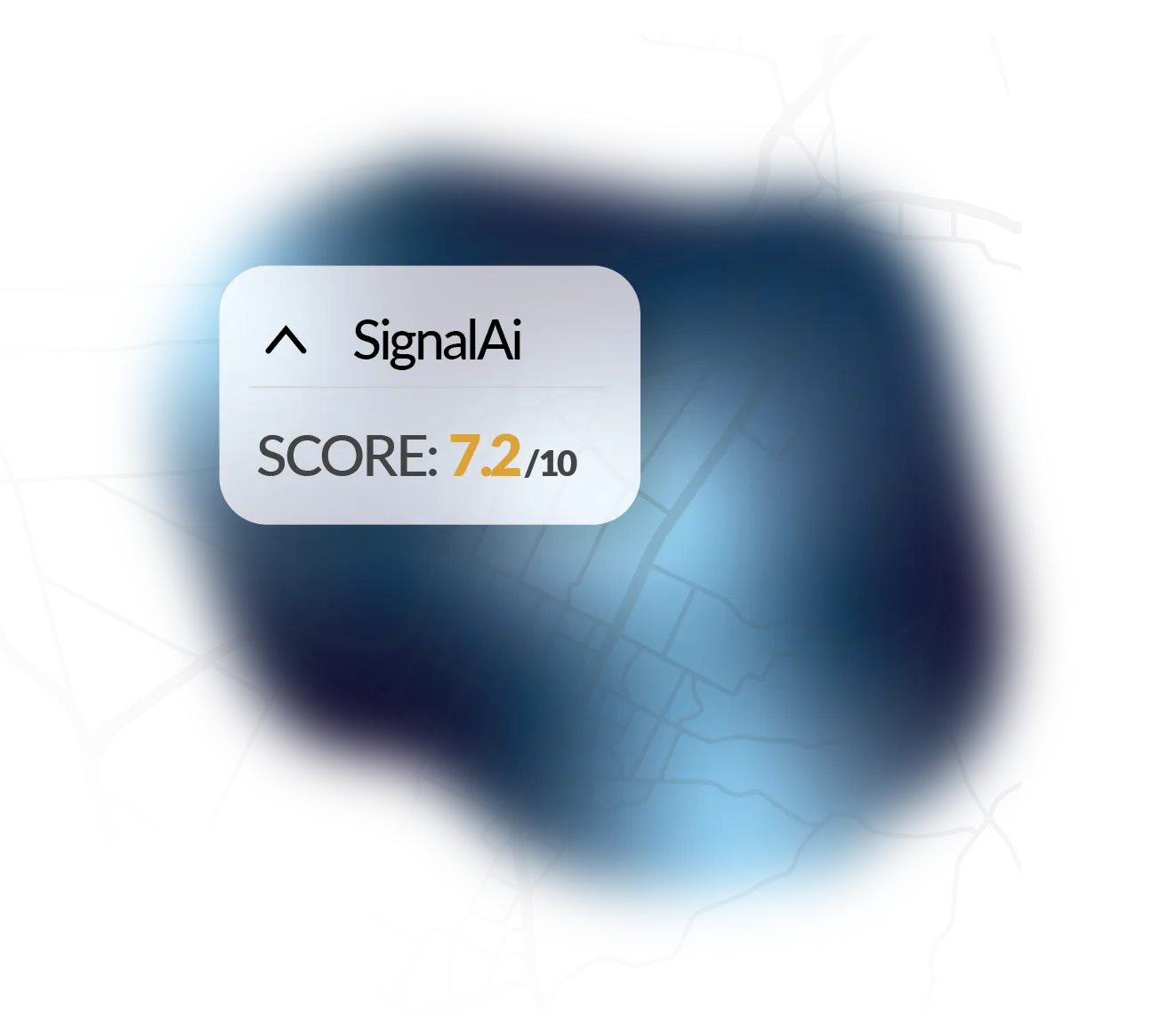 SignalAi heat zone over a neighborhood map with a 7.2 out of 10 score card